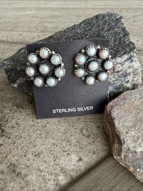 Sterling Silver Pearl Cluster Stud Earrings